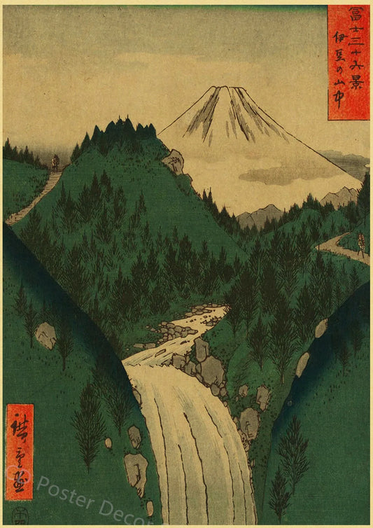 Japanese Landscape Series Retro Poster Kraft Paper Prints Posters Vintage Home Room Bar Cafe Decor Aesthetic Art Wall Paintings